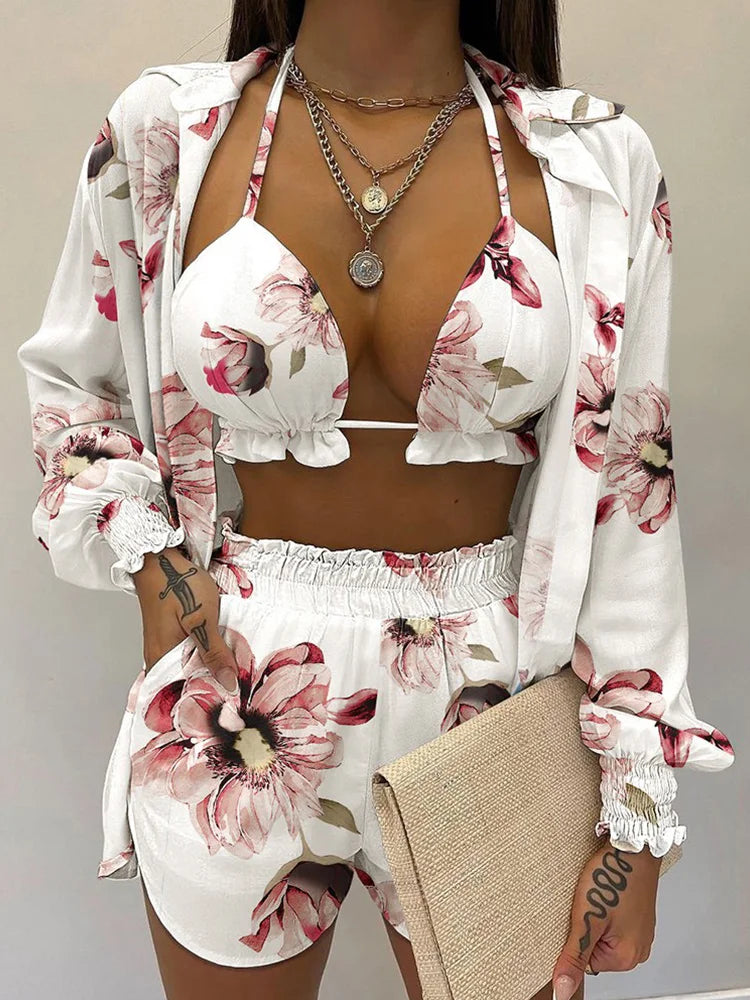 Conjunto de biquíni de cintura alta feminino, moda praia